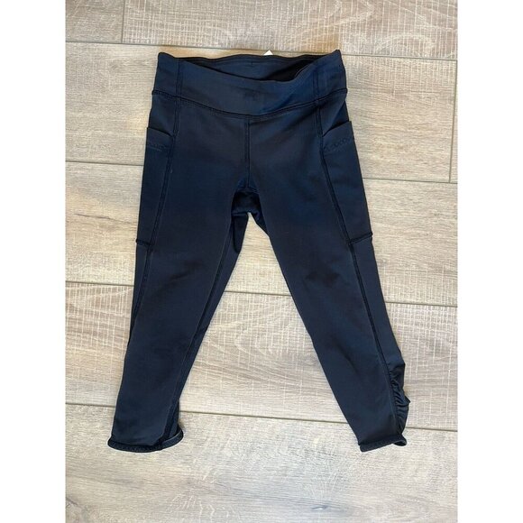Ivivva By Lululemon Black Girls Crop Capri Leggings Size 10‎ Pockets - Picture 1 of 10